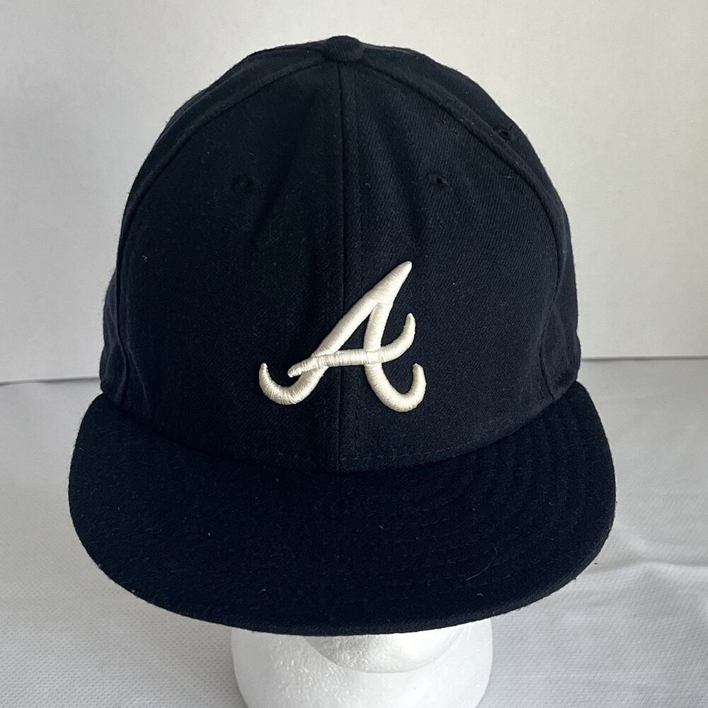MLB Atlanta Braves On Field New Era 59FIFTY Fitted Black White Hat Cap 7 5/8